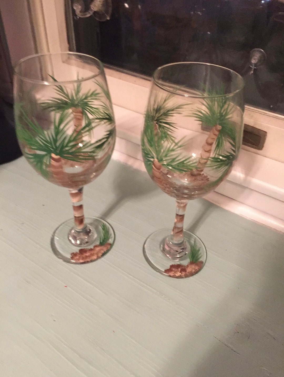 20 Oz. Palm Tree Wine Glass Etsy