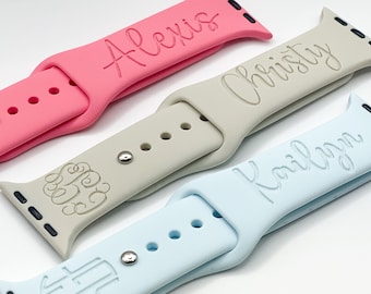 Monogrammed Apple Watch Band: Personalized Silicone Watch Strap with Pin-and-Tuck