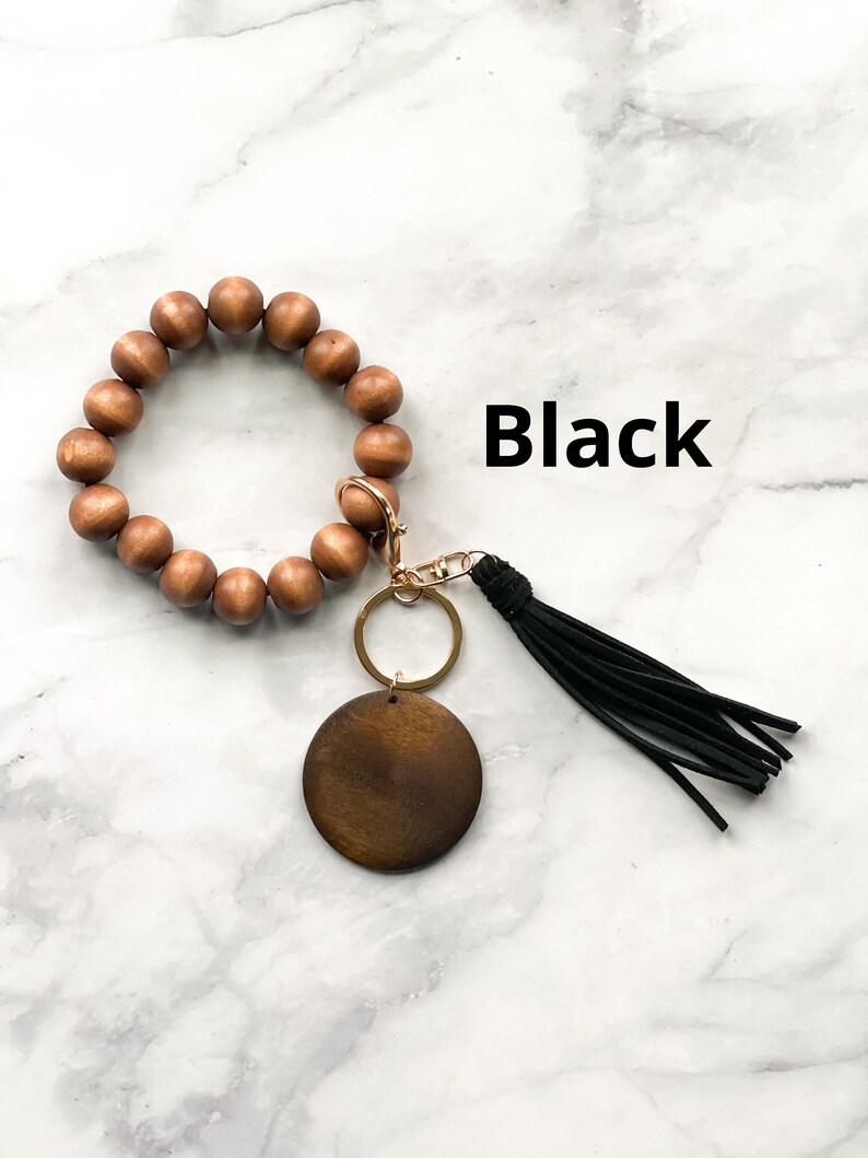 Wood Beaded Stretchy Keychain Bracelet With Wooden Round Etsy