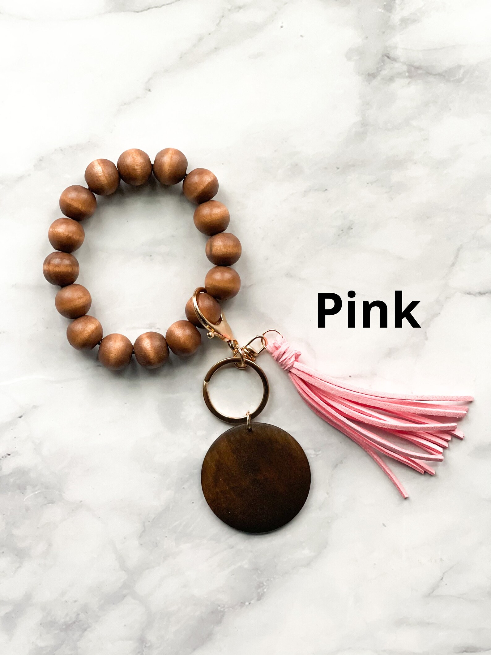 Wood Beaded Stretchy Keychain Bracelet with Wooden Round Etsy