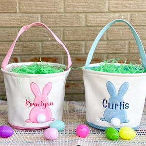 Personalized Easter Basket: Embroidered Bunny, Custom Name