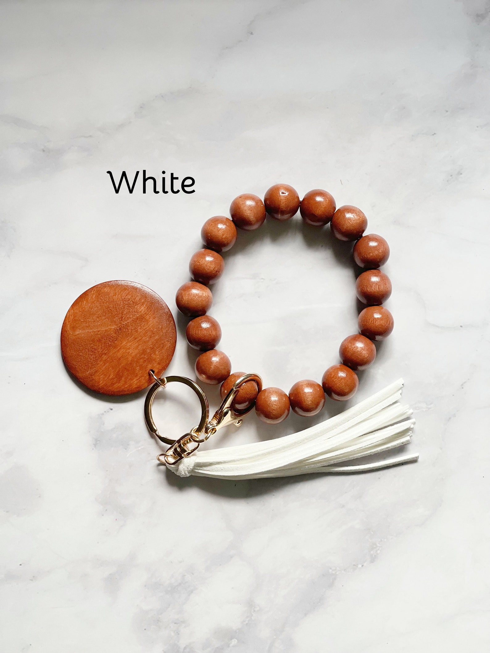 Wood Beaded Stretchy Keychain Bracelet With Wooden Round Etsy