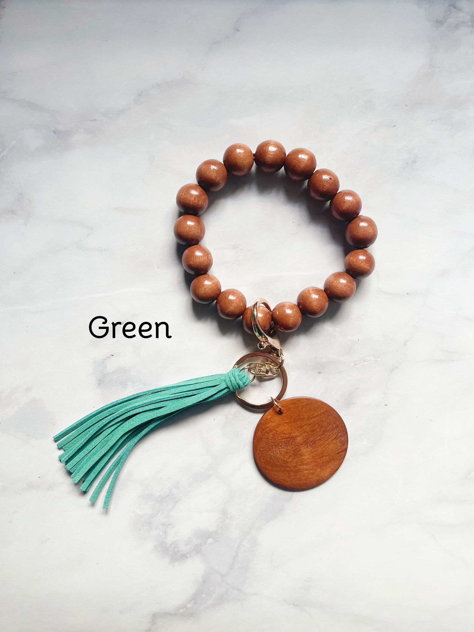 Wood Beaded Stretchy Keychain Bracelet With Wooden Round Etsy