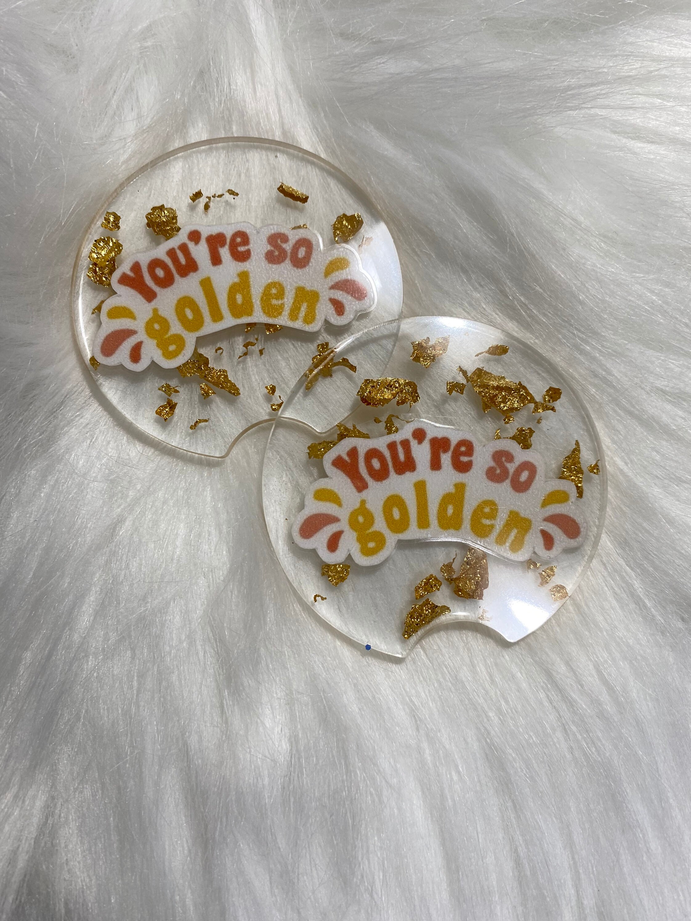 You’re so golden car coasters set of two