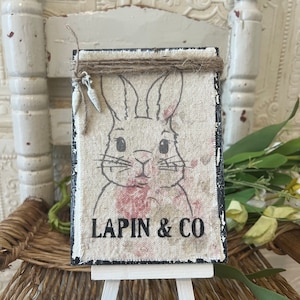 Sweet French Rabbit/Bunny Picture on Easel, Primitive Spring Easter Decor, Tier Tray Shabby Chic, French Inspired, Farmhouse, Mother&#39;s Day