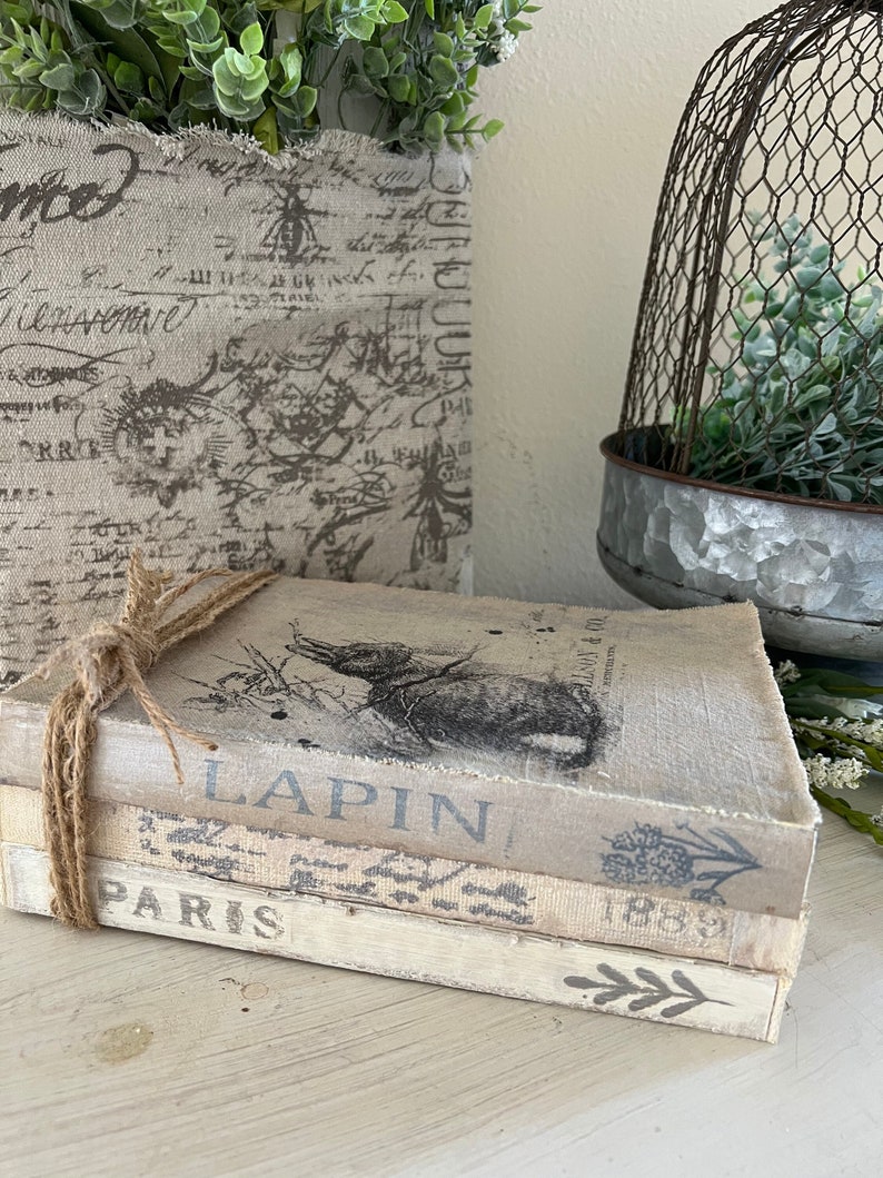 Vintage Inspired French Rabbit Unbound Book Stack french - Etsy