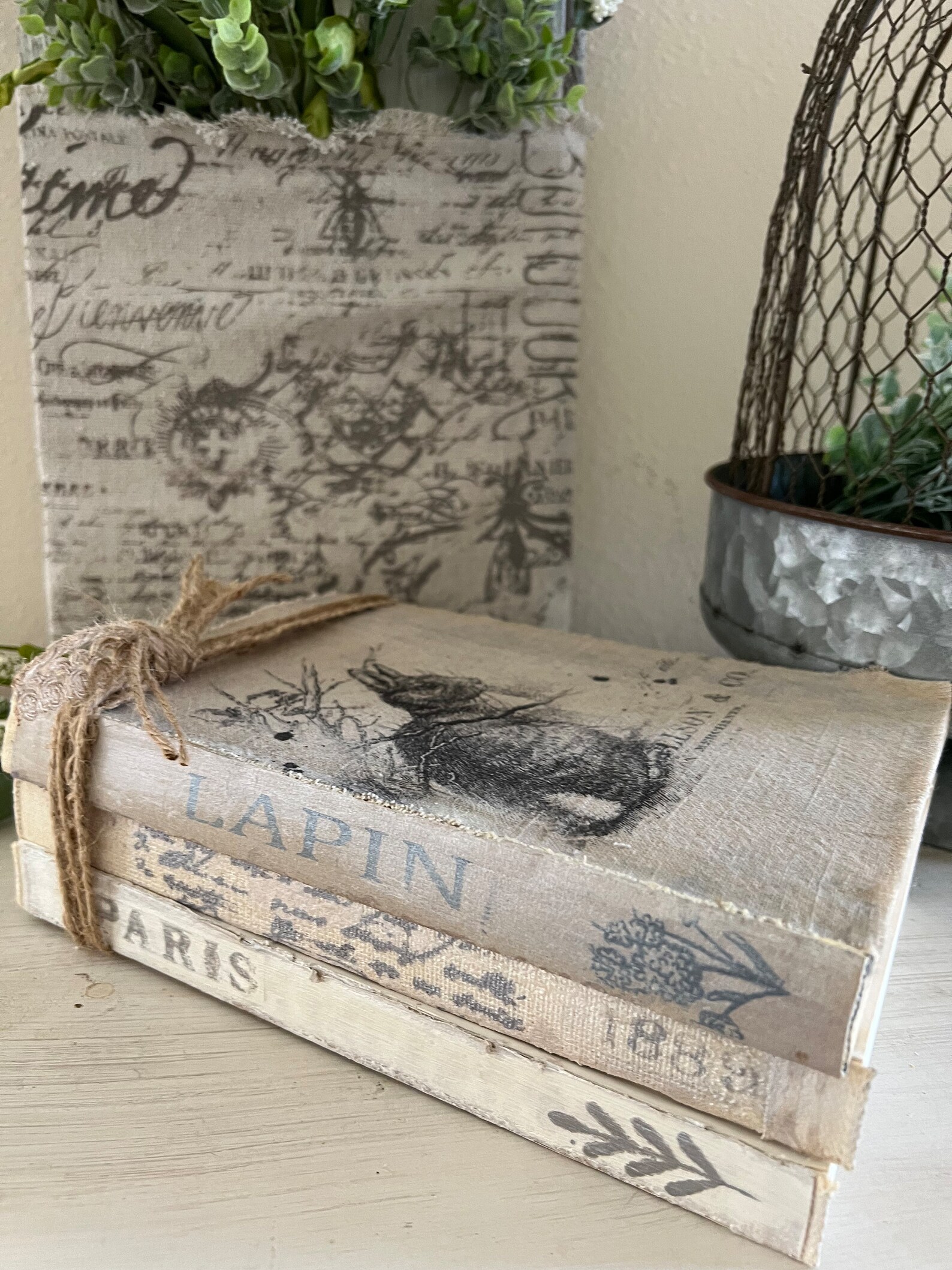 Vintage Inspired French Rabbit Unbound Book Stack french - Etsy