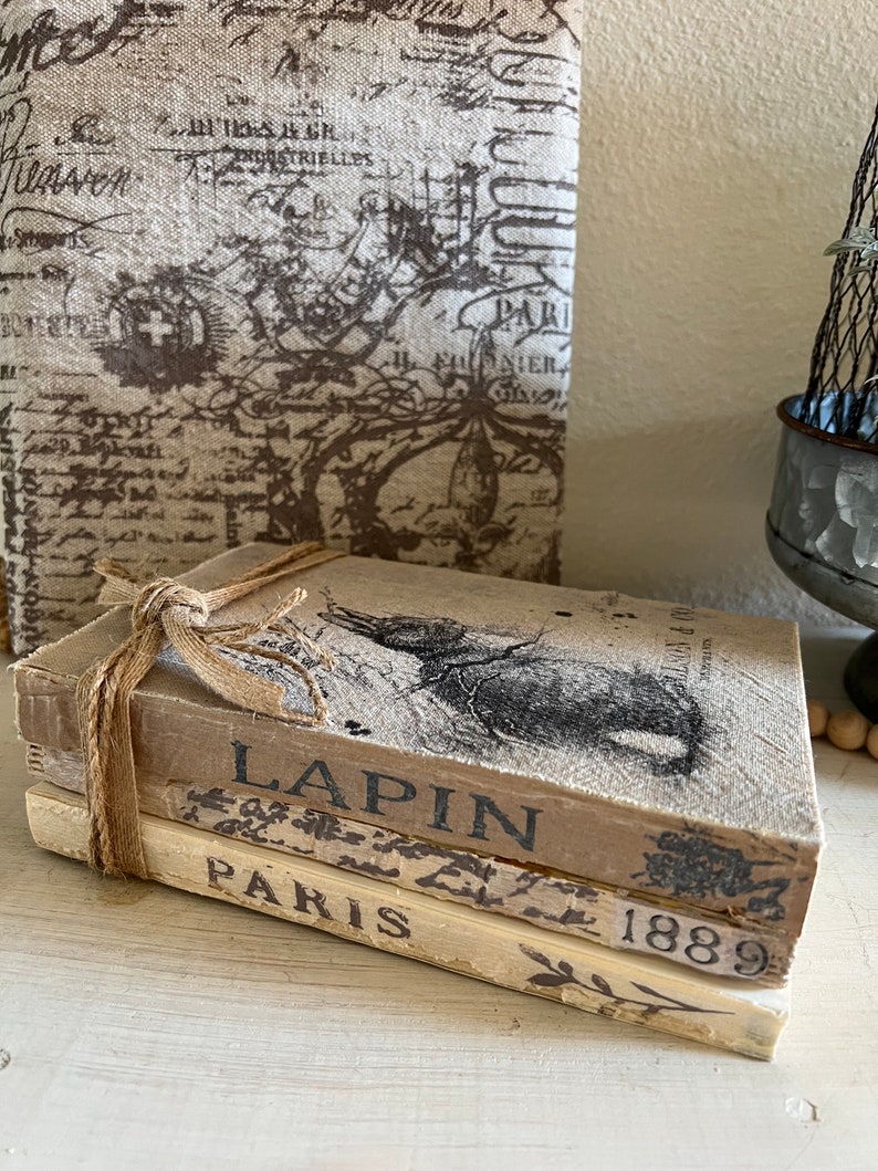 Vintage Inspired French Rabbit Unbound Book Stack french - Etsy
