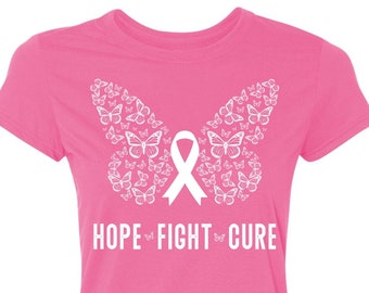 Butterfly Ribbon Hope Fight Cure I Breast Cancer Awareness Support T-Shirt