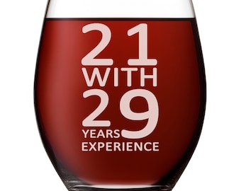 21 with 29 years Experience 17 oz Wine Glass Funny 50th Birthday Gifts for Women or Men 50 Year Old Gift 1976 Birthday Gifts For Turning 50