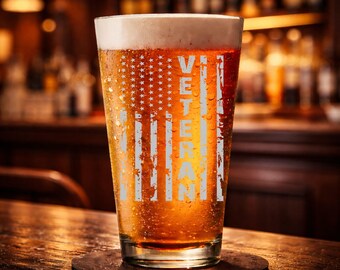 Veteran Patriotic Military 16oz Beer Glass Perfect for Veterans Military Families 4th of July Veterans Memorial Day