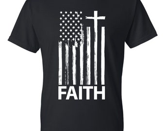 Flag Cross Faith Christian Graphic Tee Men's T-Shirt