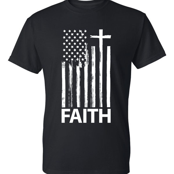 Flag Cross Faith Christian Graphic Tee Men's T-Shirt