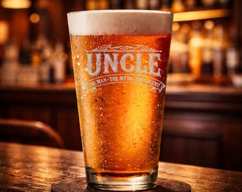 Uncle • The Man • The Myth • The Legend 16oz Beer Glass Funny Legendary Uncle Gift Beer Glass Fathers Day birthday Christmas