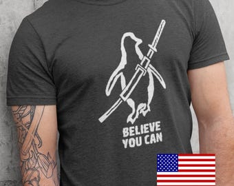Samurai Penguin Graphic Tee | American-made multipurpose t-shirt for outdoor, fitness, and casual use