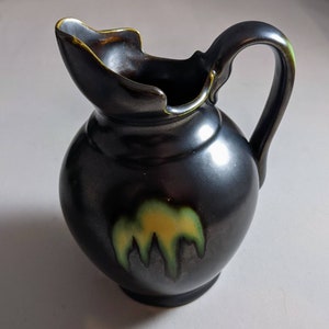 Vintage Belgian Faiencerie de Thulin Art Deco Drip Glaze Pitcher/Vase  5&quot;