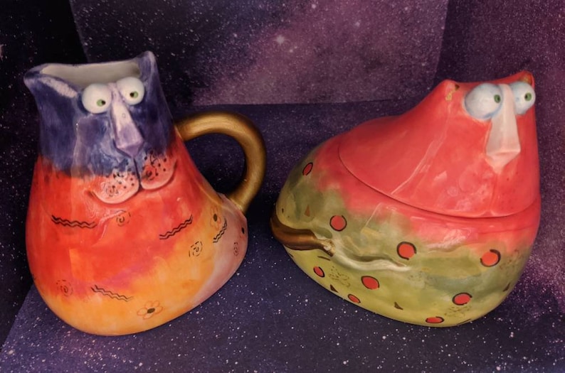 Studio Designworks Pottery Joy  Cats  Teapot Creamer Sugar 