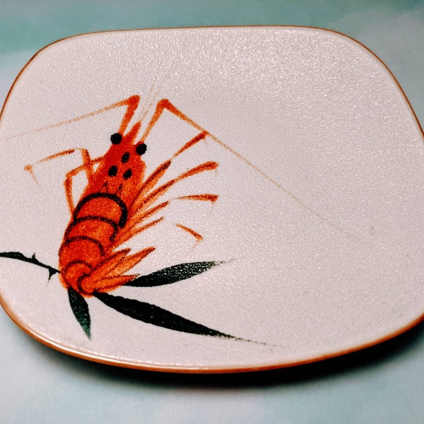 Vintage Japanese Hand Painted Ebi Shrimp Lobster Sushi Salad Plate