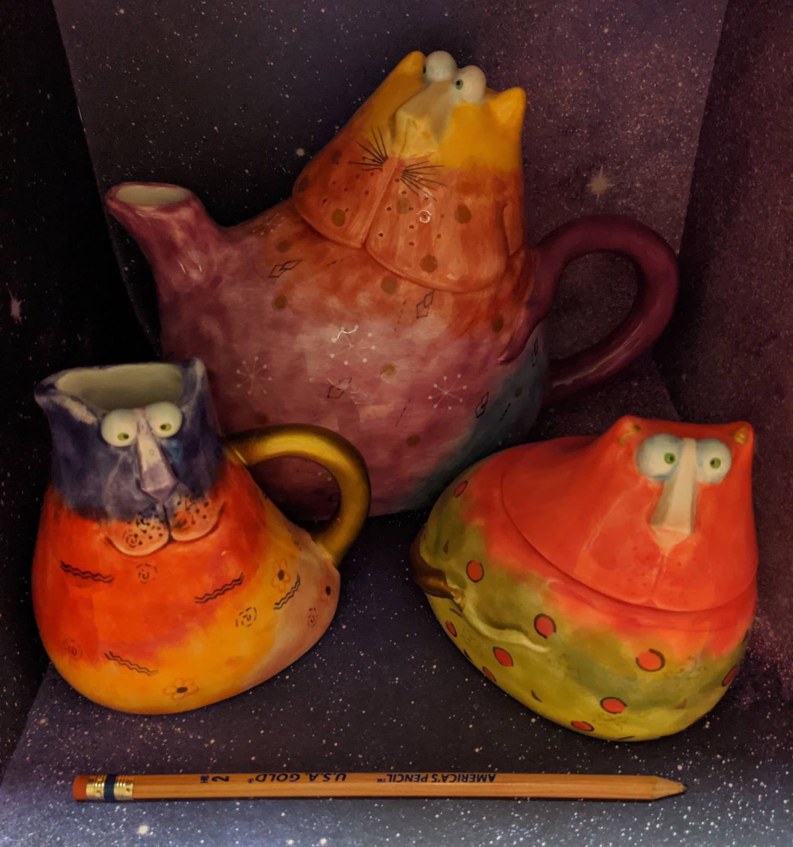 Studio Designworks Pottery  Joy  Cats  Teapot Creamer Sugar 