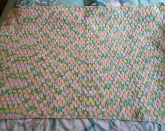 Vintage Pastel Baby Afghan Granny Blanket Throw Handmade