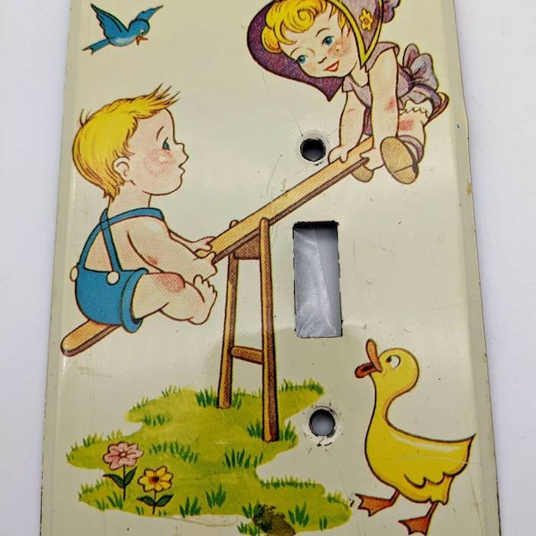 Vintage Kids on Teeter Totter Seesaw Light Switch Cover Plate Child Nursery 50s