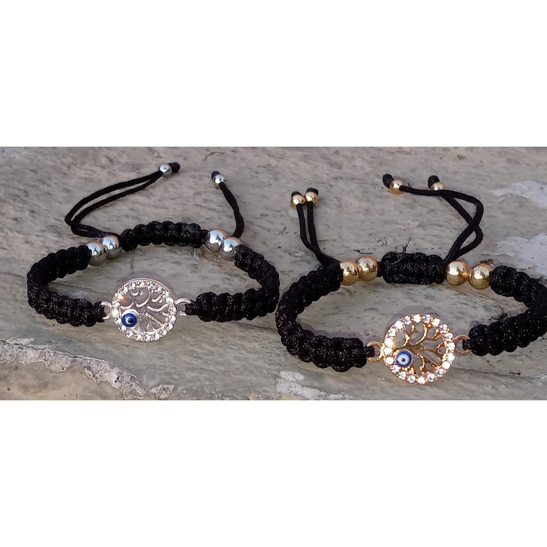 Black String Evil Eye Bracelet Macrame Protection Bracelet Etsy