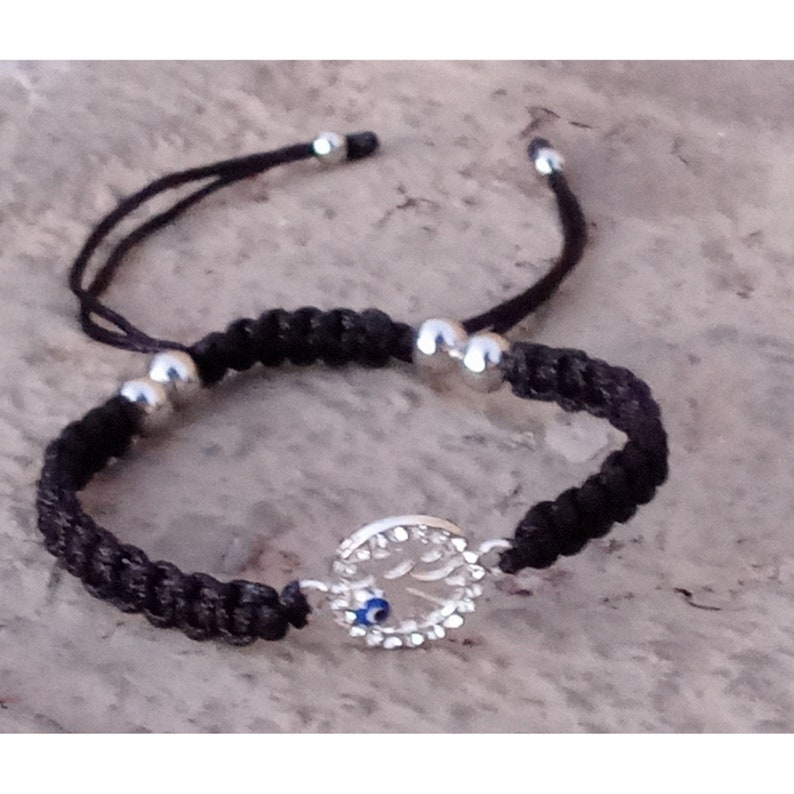 Black String Evil Eye Bracelet Macrame Protection Bracelet Etsy