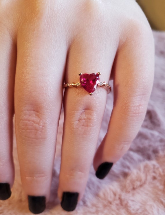 Ruby Red Heart Ring Etsy