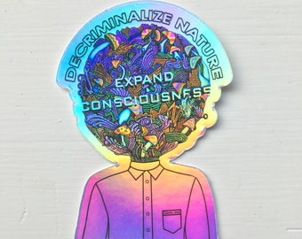 Trippy Mushroom Head Adesivo vinile / Fungo magico / Adesivo fungo olografico / Fungo psichedelico / Adesivo per hydroflask / labtop