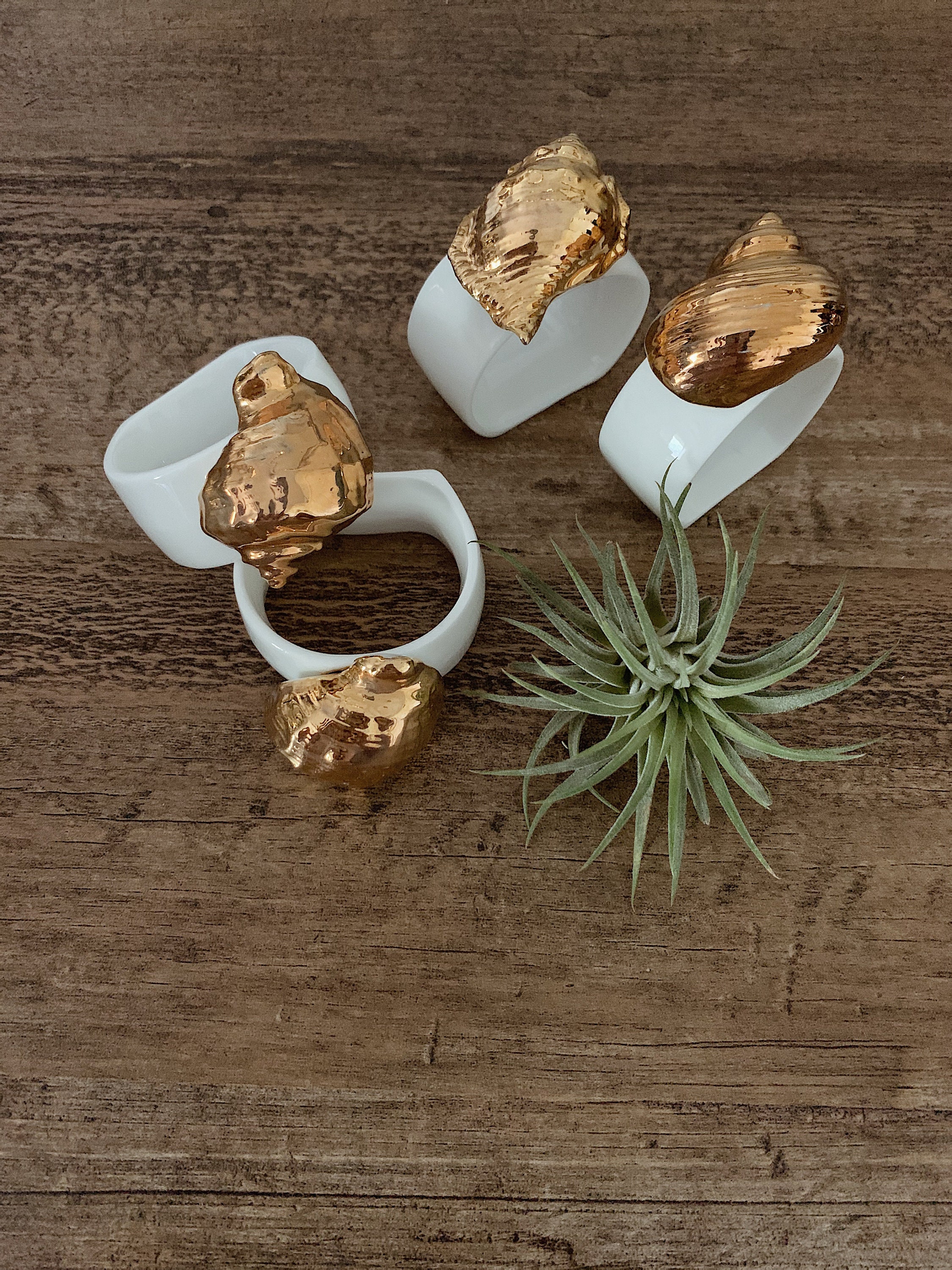 Set of 4 Vintage Bone China Seashell Napkin Rings White and Gold ...