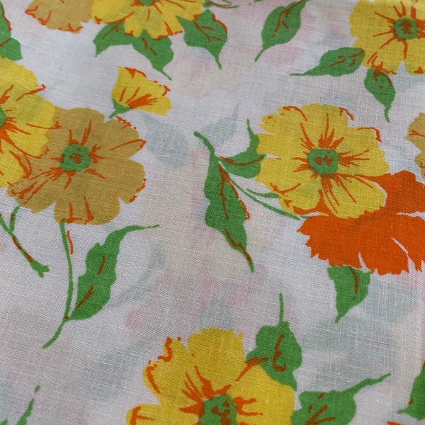 Vintage "Fashion Manor' Floral Print Twin Sheet Set/Yellow and Orange/Cotton Polyester Blend