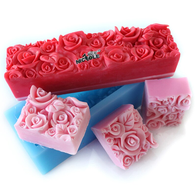 Rose Flower Silicone Loaf Soap Mold Rectangular Embossed Etsy