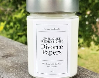 Smells Like Divorce Papers, Scented Candle, Funny Candle, Divorce Gift, Funny Gift, Home Office Gift, Soy Wax Candle