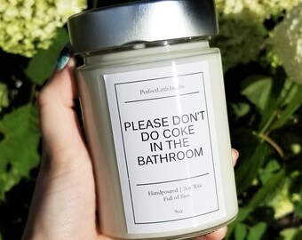 Don't Do Coke In The Bathroom Candle, Insult Candle, Funny Candle, Scented Candle, Housewarming Gift, Insult Gifts, Bathroom Candles