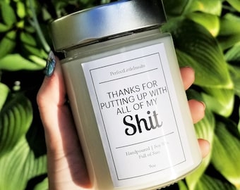 Thanks For Putting Up With All Of My Shit Candle, Scented Candle, Funny Candle, Gift For Her, Soy Wax Candle, Housewarming Gift, Soy Candle