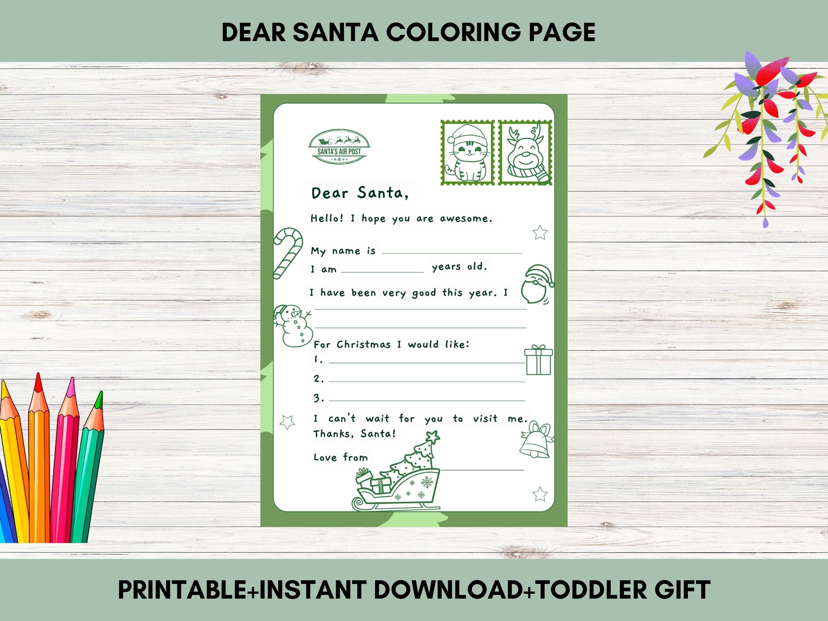 Dear Santa Coloring Page Fun Christmas Activity for Kids Etsy
