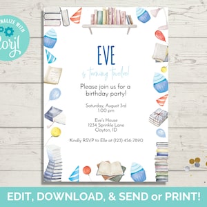 Book Theme Birthday Invitation Template, Book Birthday Party Invite, Editable Invitation Template, Instant Download