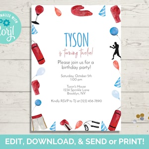 Boxing Birthday Invitation Template, Editable Boxing Birthday Party Invite, Boxing Invite, Instant Download
