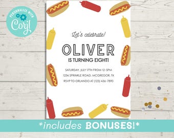 Hot Dog Birthday Invitation Template (Digital Download)