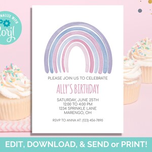 Rainbow Birthday Invitation, Rainbow Invite, Instant Download, Template, Printable