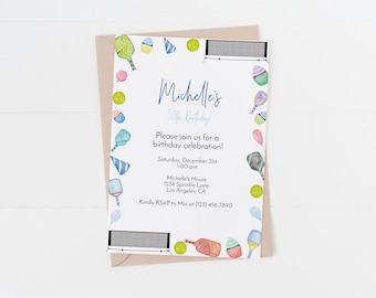 Plantilla de invitación de cumpleaños con temática de pickleball (descarga instantánea)
