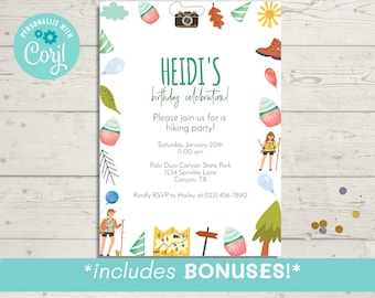 Hiking Birthday Invitation Template, Editable Party Invite (Instant Download)