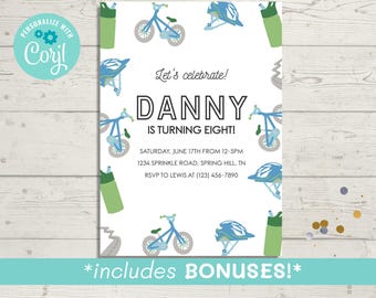 Bike Birthday Invitation Template, Editable Party Invite (Digital Download)