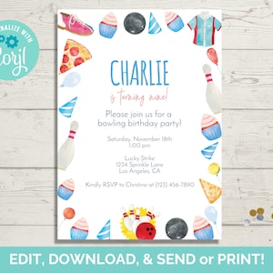 Bowling Birthday Invitation Template, Bowling Birthday Invite, Bowling Invite, Instant Download
