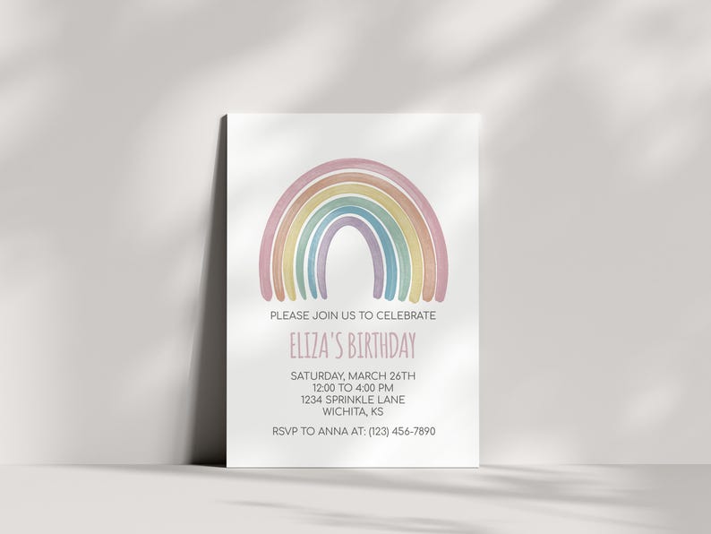 Rainbow Birthday Invitation, Rainbow Invite, Instant Download, Template, Printable image 2