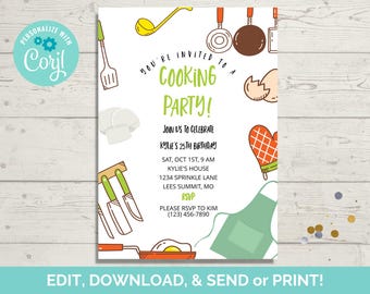 Cooking Birthday Party Invitation Template, Editable Junior Chef Invite (Instant Download)
