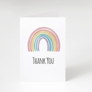 Plantilla de tarjeta de agradecimiento con diseño de arcoíris, tarjeta de agradecimiento con diseño de arcoíris, imprimible, descarga instantánea