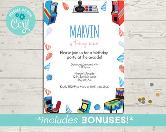 Arcade Birthday Invitation Template, Editable Party Invite (Instant Download)