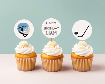 Hockey Cupcake Topper Template, Hockey Cupcake Toppers, Birthday Party, Editable Toppers, Instant Download