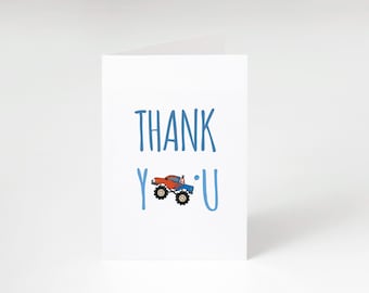 Monster Truck Thank You Card Template, Printable Party Favor (Digital Download)